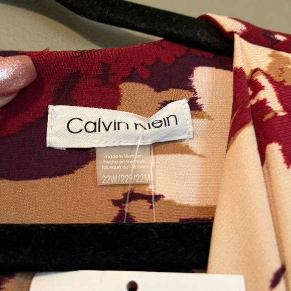 NWOT Calvin Kleins Sz 22 Women’s Floral Gold Stone Faux-Wrap Midi Dress Ret $139 - Picture 6 of 15